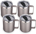 Volhoply 14oz Insulated Stainless Steel Coffee Mug with Lid Bulk 4 Pack,Double Wall Vacuum Travel Coffee Cup with Handle,Reusable Cups Tumbler Cup,Camping Mugs Keep Hot,Ideal Gifts(Gray,4 Set)