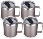 Volhoply 14oz Insulated Stainless Steel Coffee Mug with Lid Bulk 4 Pack,Double Wall Vacuum Travel Coffee Cup with Handle,Reusable Cups Tumbler Cup,Camping Mugs Keep Hot,Ideal Gifts(Gray,4 Set)
