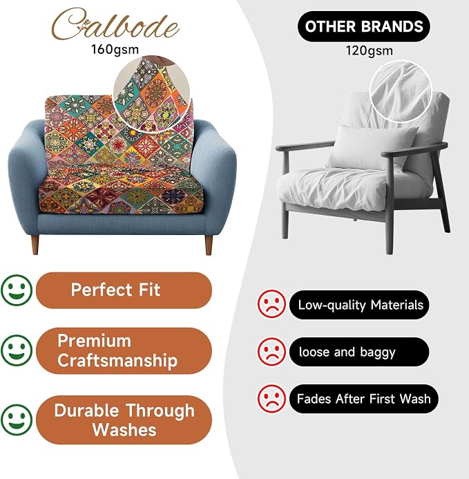 CALBODE 8Pcs Stretch Patio Cushion Cover, Bohemian Colored Geometric Pattern - Image 5