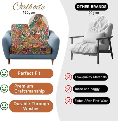 CALBODE 8Pcs Stretch Patio Cushion Cover, Bohemian Colored Geometric Pattern - Image 5