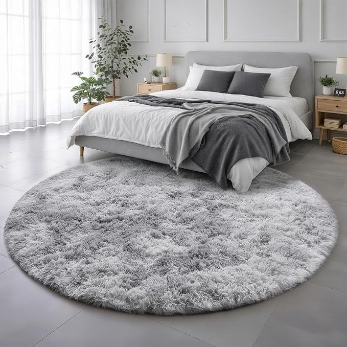 Amdrebio Tie-Dyed Light Grey Large Circle Rug 7Ft - Image 3