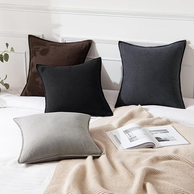 MIULEE Decorative Linen Euro Sham Pillow Covers 22x22 Inch Dark Gray | Boho - Image 4