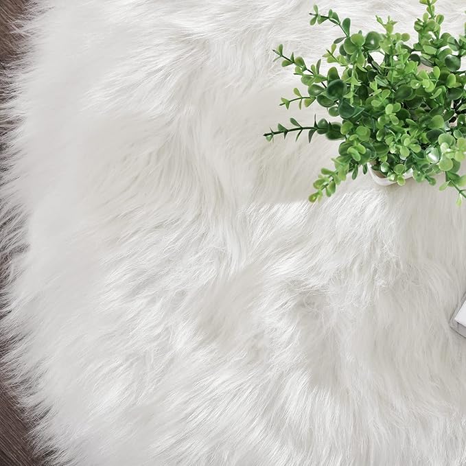 Latepis White Shag Rug 2x5 Runner Faux Sheepskin Fur Rug - Image 6