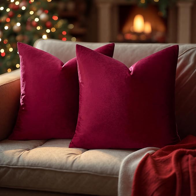 GIGIZAZA Burgundy Velvet Pillow Covers 24x24 Decorative Pillows Pack of 2 | Red - Image 6