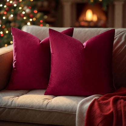 GIGIZAZA Burgundy Velvet Pillow Covers 26x26 Decorative Pillows Pack of 2 | Red - Image 7