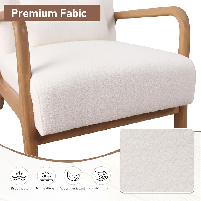 ANJ Mid Century Modern Accent Chair Set of 2, Single Boucle Lounge Reading - Image 6