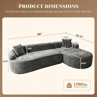 99" Curved Sectional Sofa with Chaise, Modern Boneless Couch with Deep Seat - Image 3