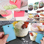 Cake Scraper Cake Decorating Comb,Cake Scraper Smoother,Flexible Plastic Dough Scraper For Bread Making,Reusable Pastry Pizza Dough Cutter Tool For Baking Cake Edge Stripe Decorating(6Pcs,Red,Pink)