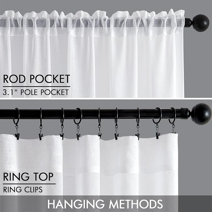 MIULEE Semi White Linen Textured Sheer Curtains 42W×90L Rod Pocket 2 Panels | - Image 3