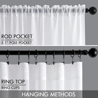 MIULEE Semi White Linen Textured Sheer Curtains 42W×96L Rod Pocket 2 Panels | - Image 3