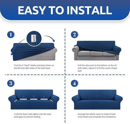 Stretch Chair Sofa Slipcover, Single Couch Cover, Classic Blue | 1-Piece - Image 5