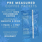 Sarasota Coffee Ground Packets | Gourmet Colombian Medium Roast Ground Coffee Packs | Columbian | Low Acid Mold Free Individual Single Pot Pouches for 12 Cup Coffee Maker | 2 Ounce Bags, 12 Count