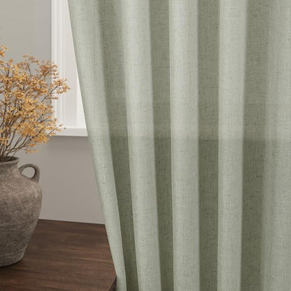 Sage Green Boho Curtains for Bedroom Back Tab Rod Pocket Semi Sheer Linen - Image 2