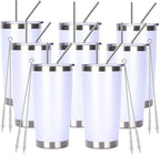 Pandance 20oz Stainless Steel Insulated Tumblers with Lid and Straw Bulk, Double Wall Vacuum Water Cups for Hot & Iced Coffee Drinks Travel Mug (White, 8 pack)