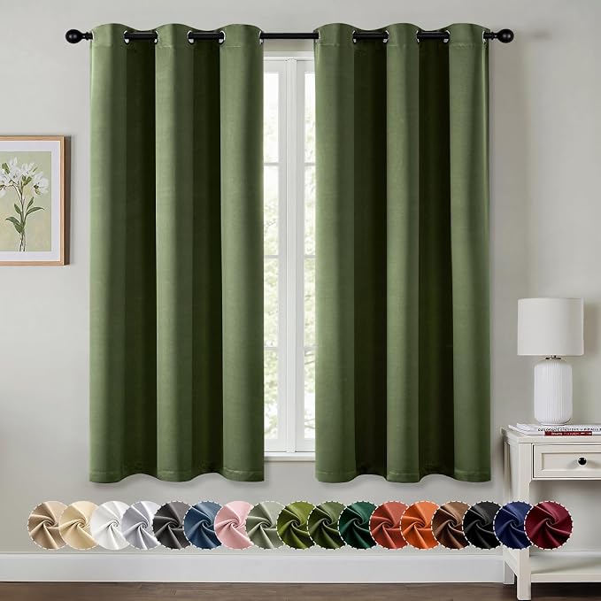 MIULEE Blackout Curtains for Bedroom 2 Panels 40 x 45 Inch Long Olive Green | by MIULEE