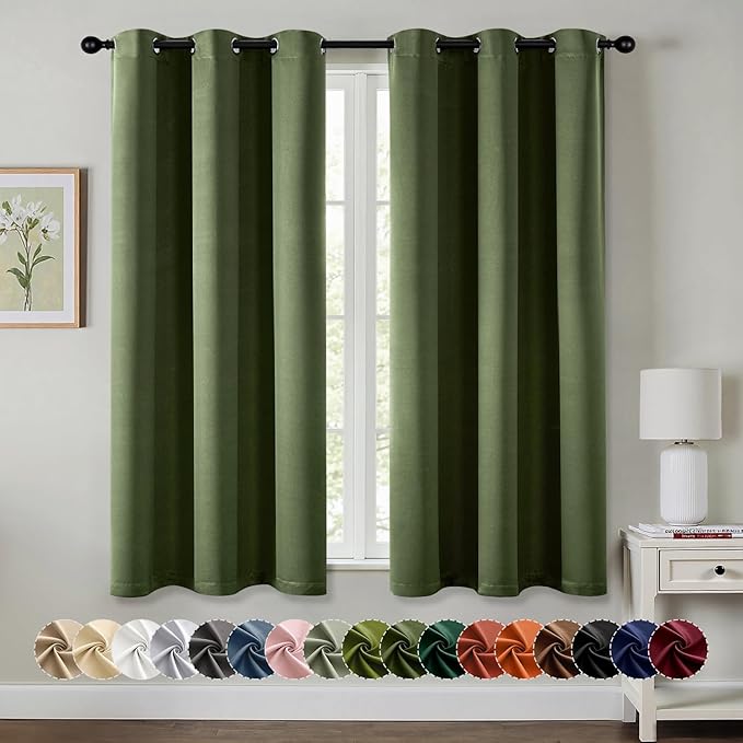 MIULEE Blackout Curtains for Bedroom 2 Panels 34 x 63 Inch Long Olive Green | by MIULEE
