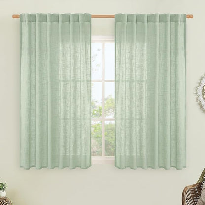 Fresh Green Linen Curtains 54 Inch Length by LAMIT