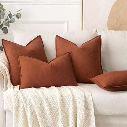 MIULEE Decorative Linen Euro Sham Pillow Covers 24x24 Rust | Boho Farmhouse​ - Image 4