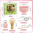 Pink Matcha Whisk Set - Ceramic Matcha Making Kit with Bamboo Whisk, Scoop, Bowl, Ceramic Holder & Sifter –5 PCS Handcrafted Elegant Japanese Tea Ceremony Tools Gift for Matcha Lovers