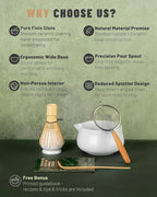 Nucookery Matcha Set - 5PCS Matcha Whisk Set, 18OZ Matcha Bowl (Chawan) with Spout, Matcha Whisk (Chasen) and Holder, Bamboo Matcha Scoop and Sifter, Matcha Kit/Tools/Accessories for Tea Ceremony