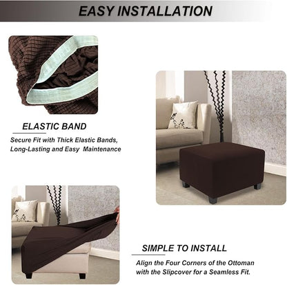NeColorLife Stretch Ottoman Cover Square Oversized Soft Knitted Jacquard Thick - Image 5