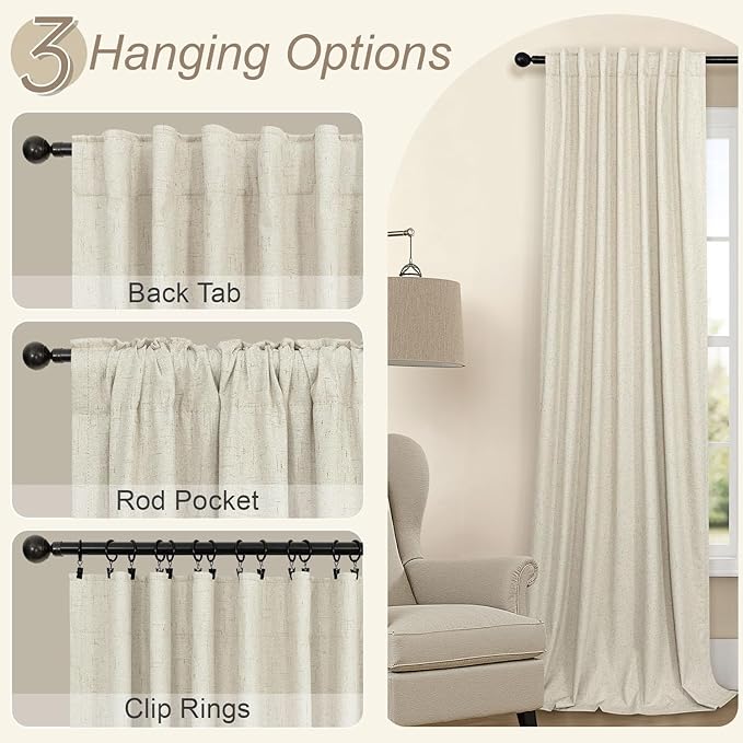 Short Linen Blackout Curtains for Bay Windows 48 Inch Length Bedroom Living - Image 6