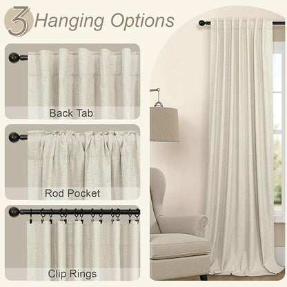 Burlap Curtains 90 Inches Long for Bedroom 2 Panel 100 Percent Blackout Linen - Image 6