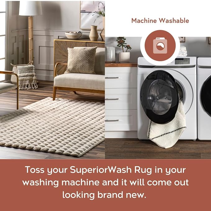 nuLOOM Jeni Beige Checkered Washable Runner Rug - Image 3