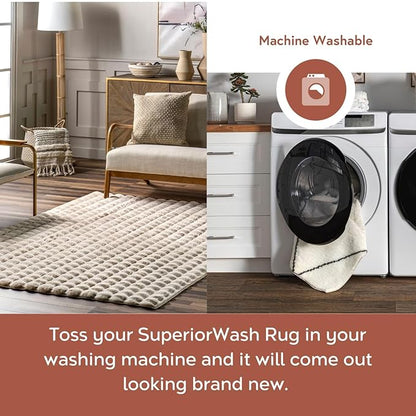 nuLOOM Jeni Beige Checkered Washable Area Rug - Image 4