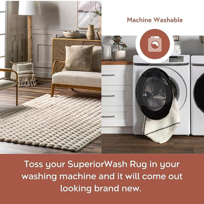 nuLOOM Jeni Beige Checkered Washable Area Rug - Image 3
