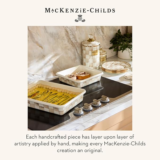 MACKENZIE-CHILDS Set of 4 Enamel Appetizer Plates, Decorative Dinnerware Plate, 5 Inches, Brown-and-White Mocha Check