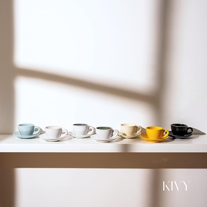 KIVY Cappuccino cups set [4x 8oz] - Thick-walled stoneware cappuccino cup set for latte art - Cappuccino coffee cups - Tazas de cafe - Latte cups - Ceramic latte art cup and saucer set of 4