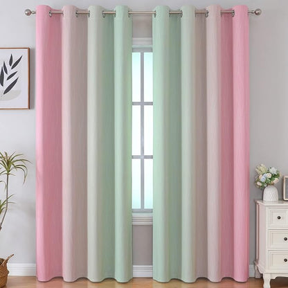 Sage Green and Pink Ombre Blackout Curtains - Image 2