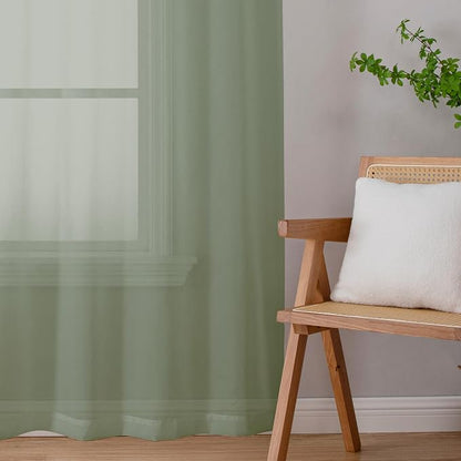 Chyhomenyc Sheer Sage Green Curtains 90 inches Long 2 Panels, Light Filtering - Image 8