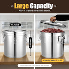 PERFERATE 304 Stainless Steel Airtight Canister 6L/12L Food Storage Bucket with Lids and Sturdy Locking Clamp Metal Cereal Rice Storage Container for Flour, Coffee Bean, Sugar, Cookie (33L)