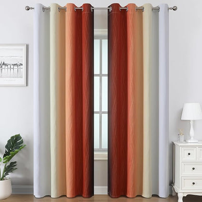 Burnt Orange and Greyish White Ombre Blackout Curtains 52Wx84L Inch Long | - Image 2