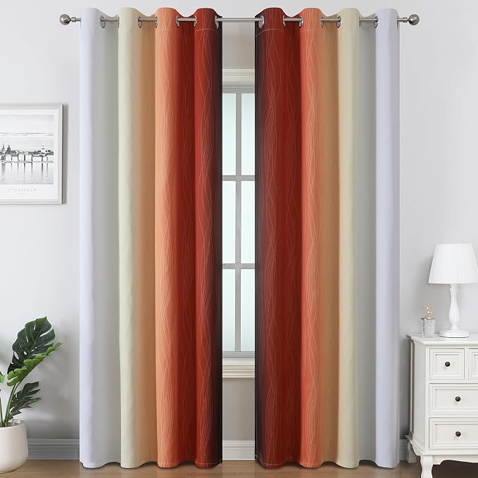 Burnt Orange and Greyish White Ombre Blackout Curtains 52Wx90L Inch Long | - Image 2