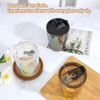 13 oz Glass Tumbler with Glass Straw and Lid, Leak-Proof Reusable Travel Cup for Iced Coffee, Tea, Matcha, Fruit Juice – Thick Wall Clear Water Bottle (Iridescent Shimmer, 4 Pack)