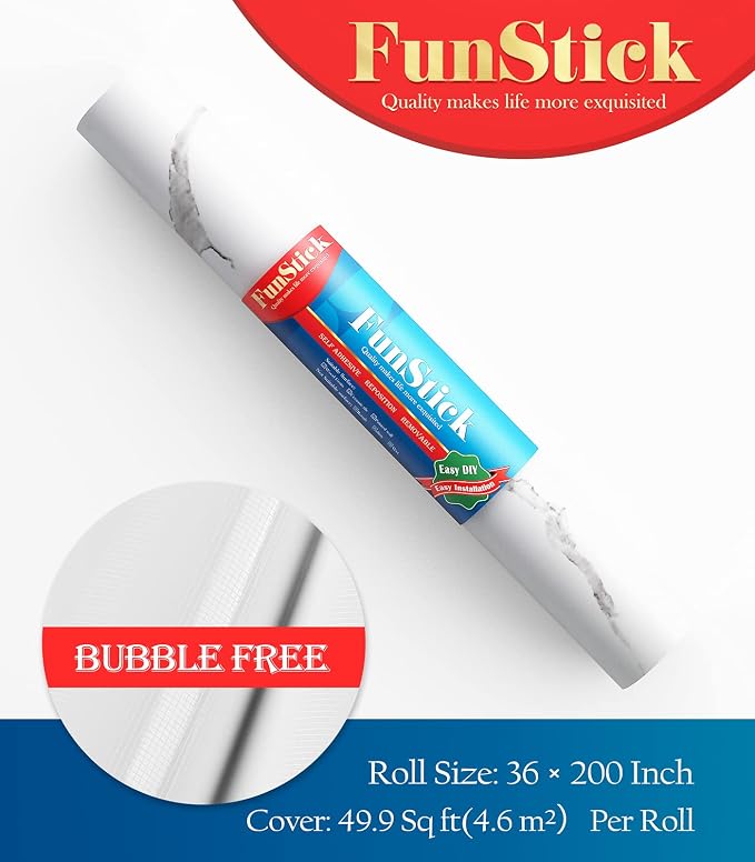 FunStick 36" x 200" White Marble Countertop Contact Paper Waterproof Marble - Image 6