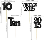 Gyufise 24Pcs 10th Birthday Cupcake Toppers Glitter Ten Vintage 2015 Double Digits 10 Cupcake Picks Hello 10 Years Birthday Cake Decorations for Happy 10th Anniversary Party Supplies Black