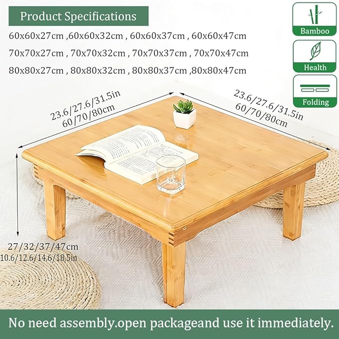 Folding Table, Japanese-Style Household Square Bamboo Table, Computer Desk - Image 2