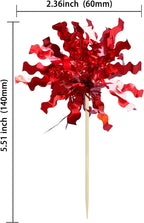 Gyufise 30Pcs Foil Firework Cupcake Toppers Sparkle Tinsel Cake Toppers Tinsel Drink Cake Decoration Cocktail Picks for Birthday Wedding Graduation Party Supplies Red