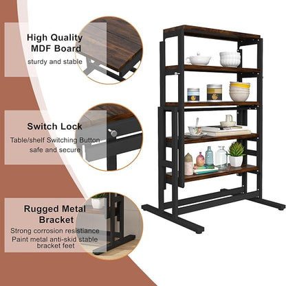 Convertible Dining Table, 2 in 1 Bookshelf to Kitchen Table, Space Saving - Image 4