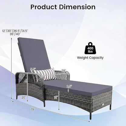 COSTWAY PE Rattan Chaise Lounge Chair, 6 Gear Adjustable Recliner - Image 3