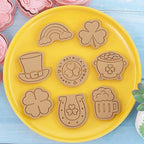 St. Patrick's Day Cookie Cutters, 8Pcs 3D Plastic Cookie Molds Cartoon Shamrock Four Leaf Clover Horseshoe Biscuit Cutters for Irish Holiday Party Baking Cutting Tool (D8)