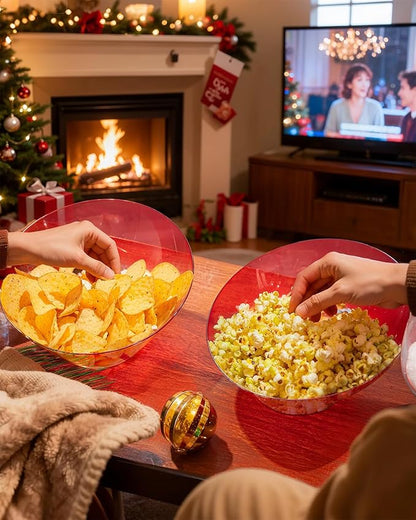 bUCLA 12 Pack Clear Red Plastic Serving Bowls - 20 OZ Christmas Angled Serving Bowls Disposable for Chip, Candy, Salad & Fruit - Ideal for X’mas Party