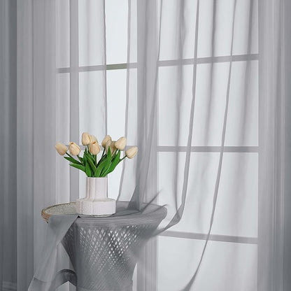 Chyhomenyc Extra Long Light Grey Sheer Curtains 120 Inches Long 2 Panels | - Image 5