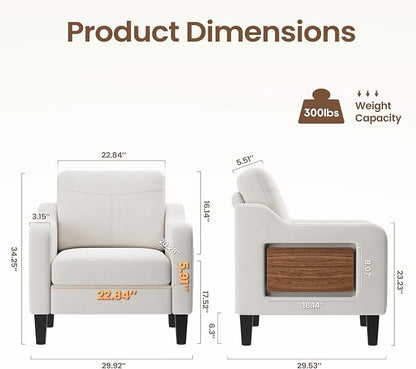 Accent Chair for Living Room Modern Linen Upholstered Armchair Side Wooden - Image 2