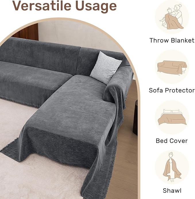 2 Pieces Sectional Couch Covers L Shaped Cover XXL Dark Gray | Thick Washable - Image 6