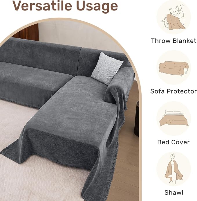 2 Pieces Sectional Couch Covers L Shaped Cover L Dark Gray | Thick Washable - Image 6